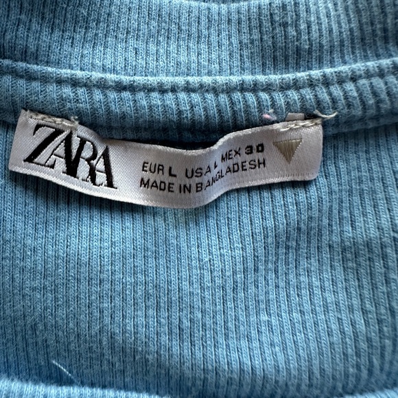 Zara Blue Ruffle Sleeve Ribbed Crop Top - Picture 3 of 4